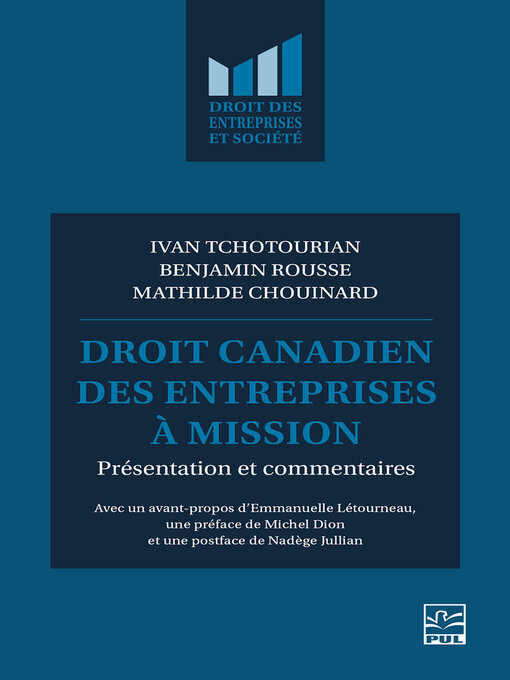 Title details for Droit canadien des entreprises à mission by Ivan Tchotourian - Available